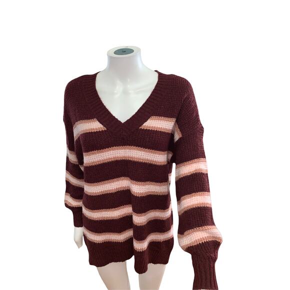 American Eagle Brown / Tan Striped V Neck Oversized Sweater S - Picture 7 of 7